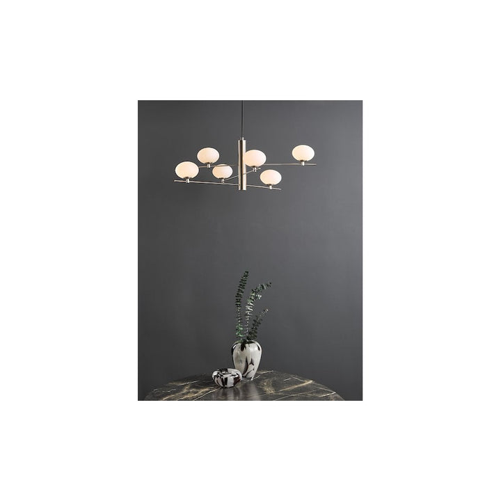 Dar JAS0646 | Jasper 6 Light Pendant | Satin Nickel and Opal Glass