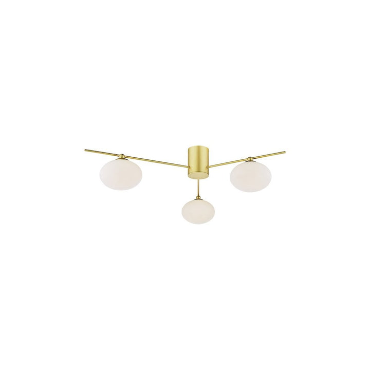 Dar JAS5335 | Jasper 3 Light Semi-Flush | Satin Gold and Opal Glass