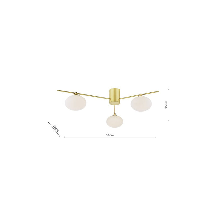 Dar JAS5335 | Jasper 3 Light Semi-Flush | Satin Gold and Opal Glass