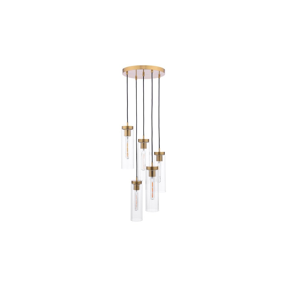 Dar JOD0563 | Jodelle | 5 Light Cluster Pendant | Polished Bronze and Glass