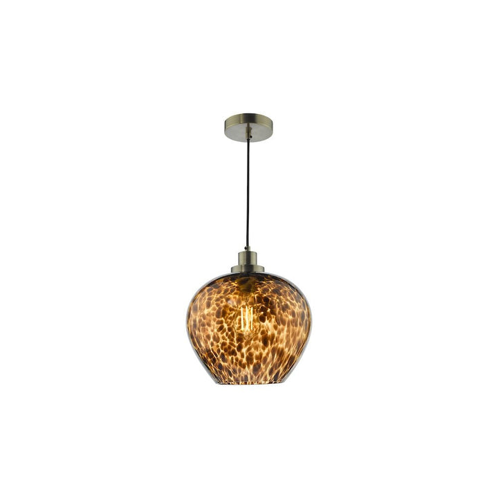 Dar LEA0106 | Leandra Pendant | Tortoiseshell Glass with Antique Brass