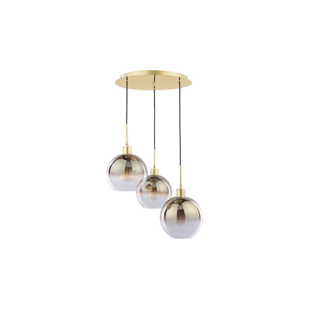 Dar LYC8835 | Lycia | Polished Gold 3 Light Cluster Pendant | Gold Ombre Glass
