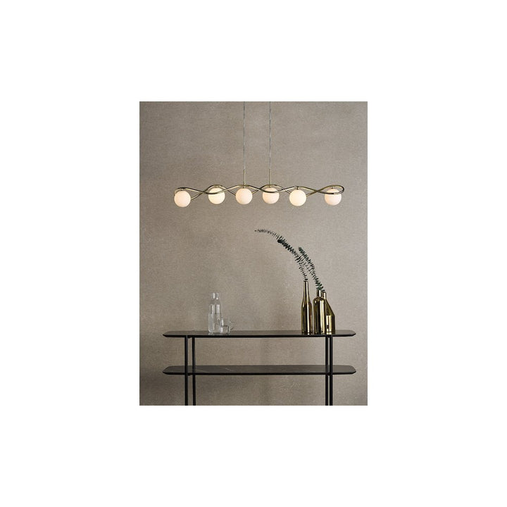 Dar LYS6235 | Lysandra 6-Light Bar Pendant | Polished Gold & Opal Glass