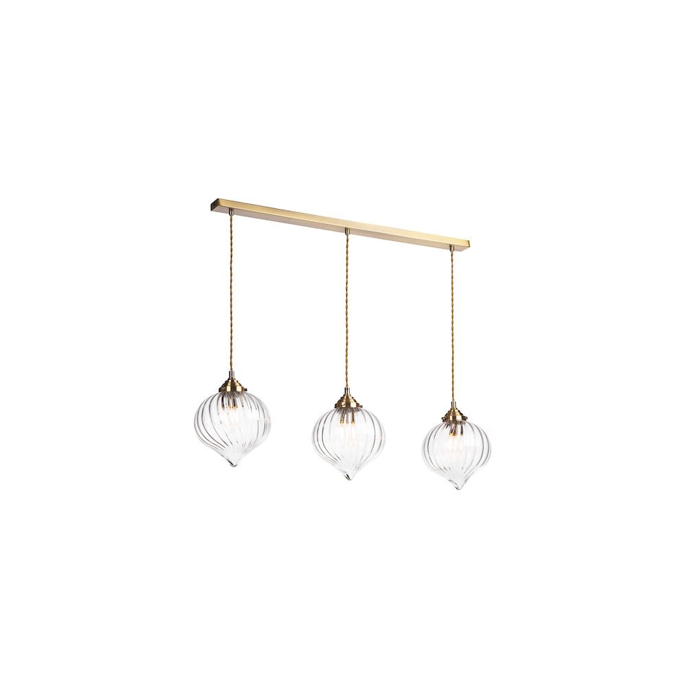 Dar MYA0375 | Mya | 3-Light Bar Pendant in Antique Brass and Glass