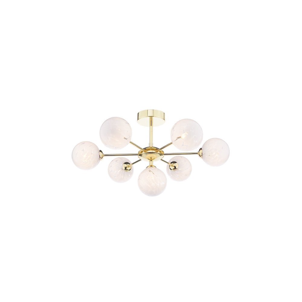 Dar Lighting COH3435-17 | Cohen | 7 Light Semi-Flush | Polished Gold & Confetti Glass