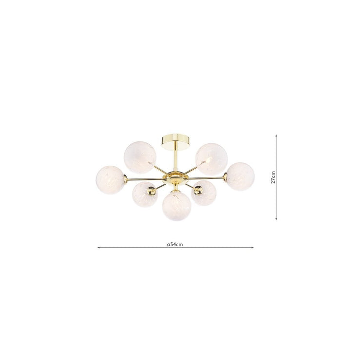 Dar Lighting COH3435-17 | Cohen | 7 Light Semi-Flush | Polished Gold & Confetti Glass