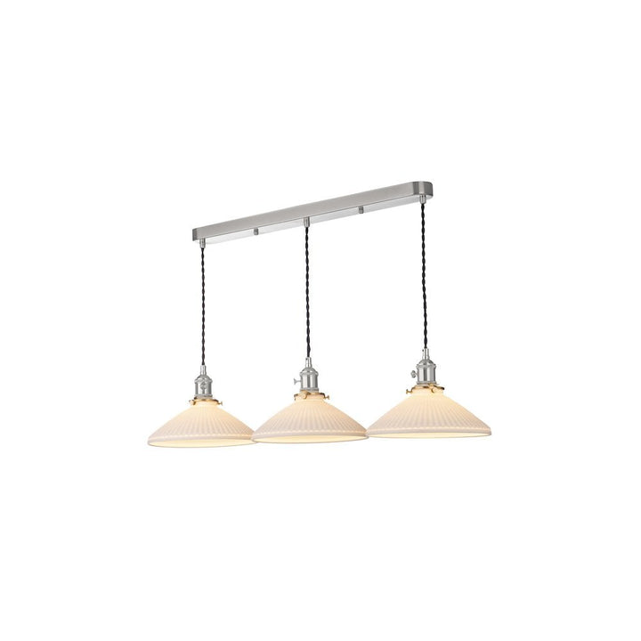 Dar HAD3661-10 | Hadano Bar Pendant | Antique Chrome Finish & Ceramic Shallow Shades