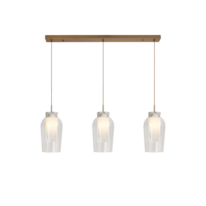 Mantra M8397 Nora 3 Light Linear Pendant Gold/White/Clear Glass With Frosted Inner
