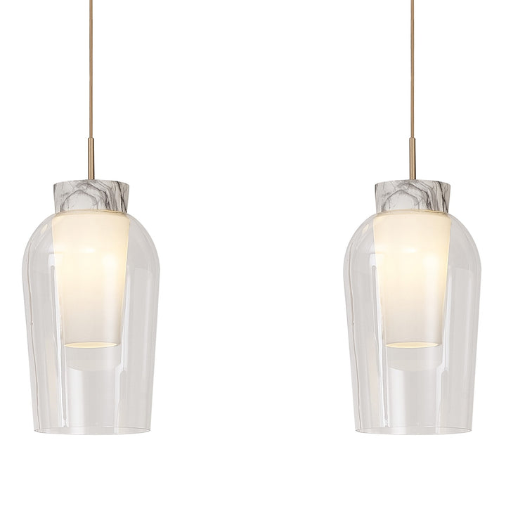 Mantra M8397 Nora 3 Light Linear Pendant Gold/White/Clear Glass With Frosted Inner