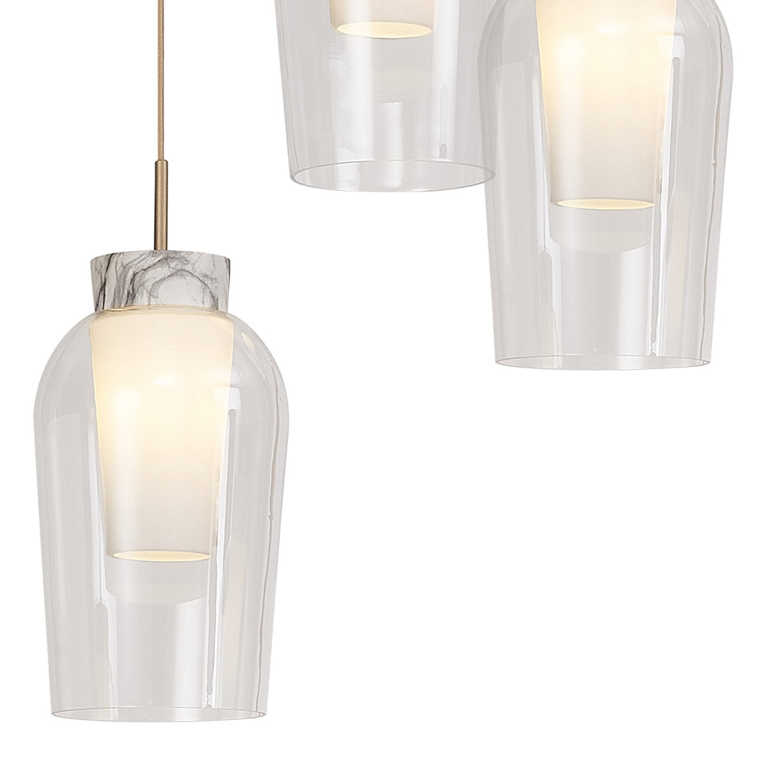 Mantra M8396 Nora 3 Light Round Pendant Gold/White/Clear Glass With Frosted Inner