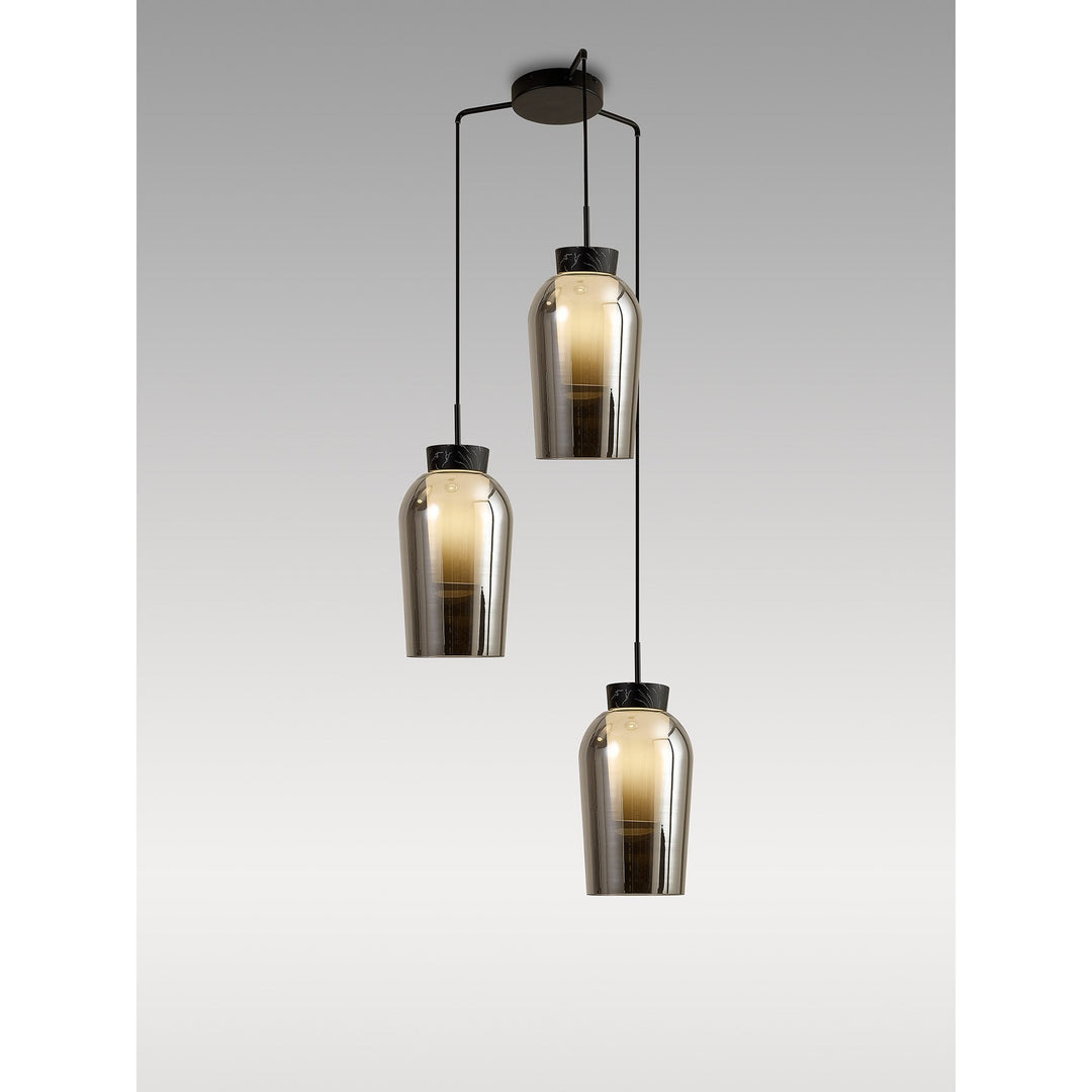 Mantra M8284 Nora 3 Light Round Pendant Black/Black Marble/Chrome Glass With Frosted Inner