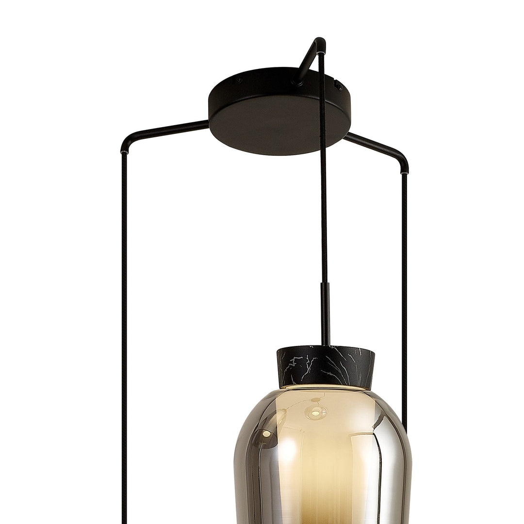 Mantra M8284 Nora 3 Light Round Pendant Black/Black Marble/Chrome Glass With Frosted Inner