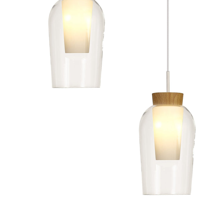 Mantra M8275 Nora 5 Light Round Pendant White/Wood/Clear Glass With Frosted Inner