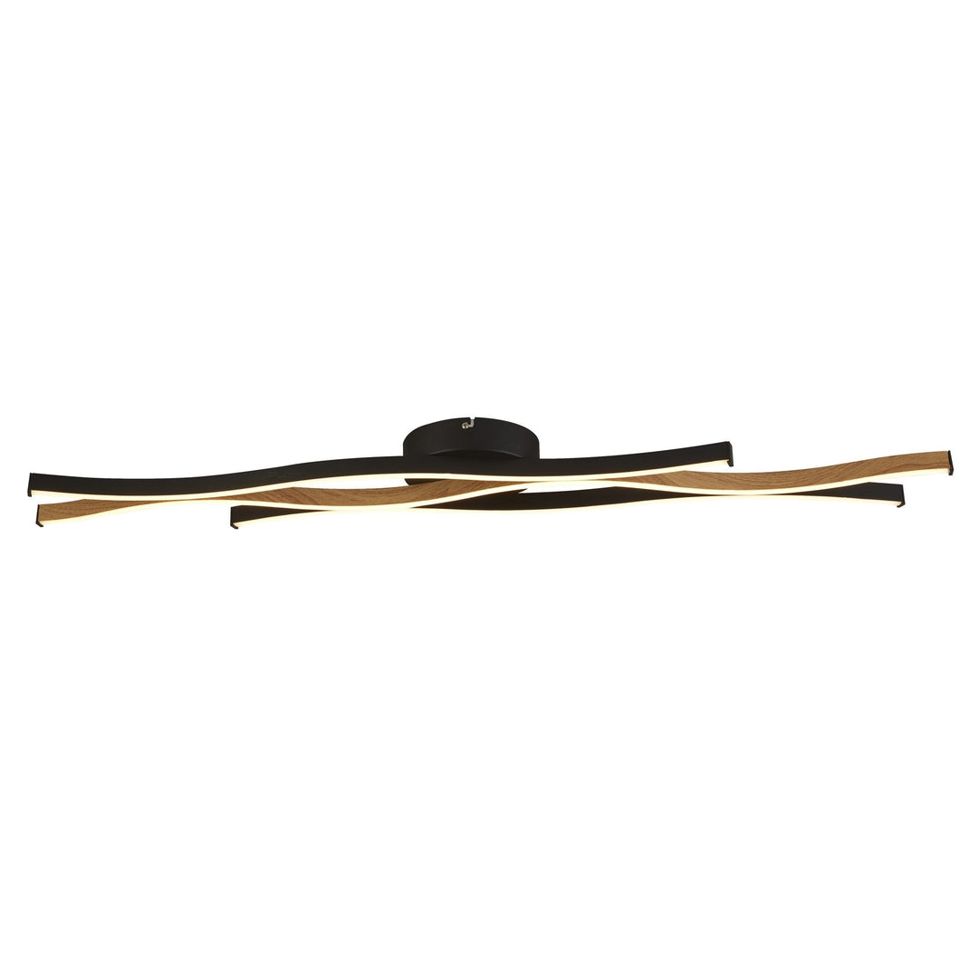 Searchlight 32103-1BK Bloom LED Flush Ceiling Light Black Metal Wood Effect