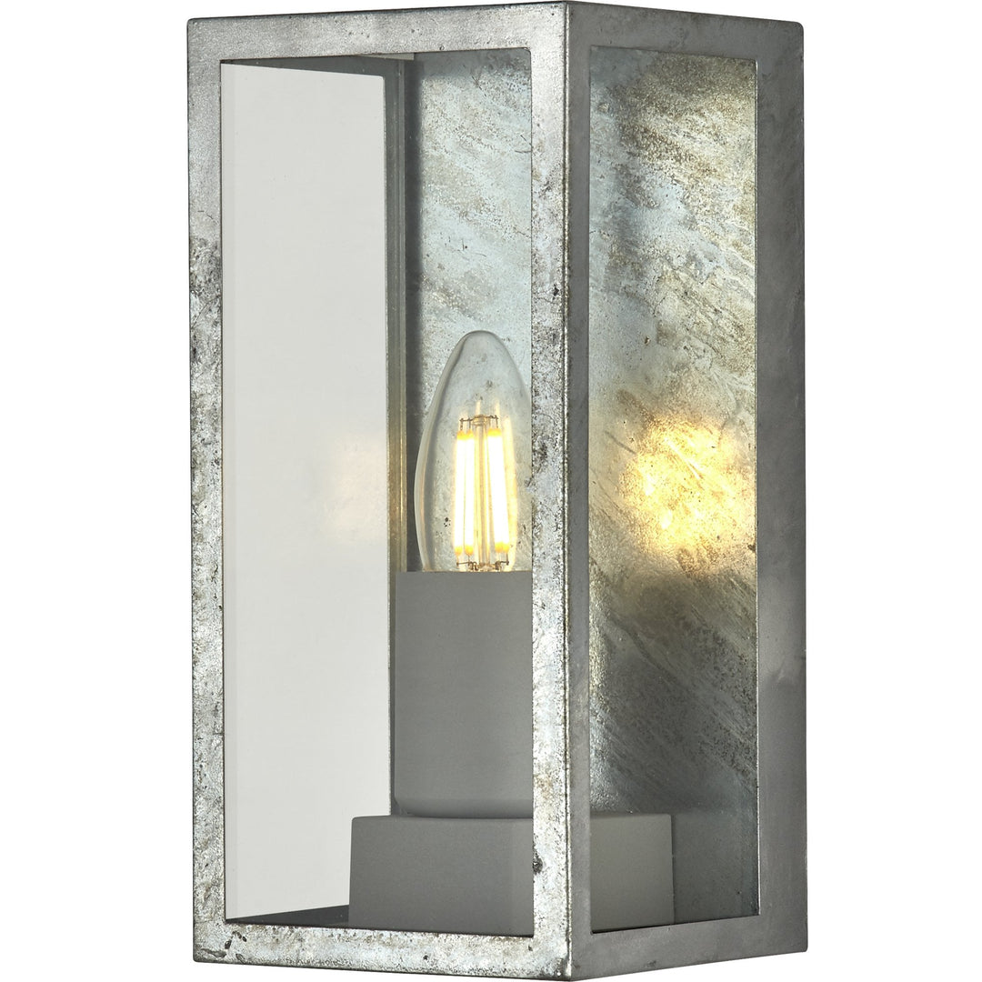 Searchlight 90151SI Box II Outdoor Wall Light Galvanised Silver Metal Glass