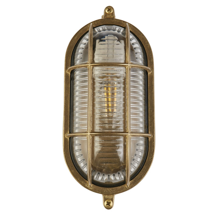 Searchlight 30361PB Bulkhead Round Outdoor Wall Light Solid Brass Ribbed Glass