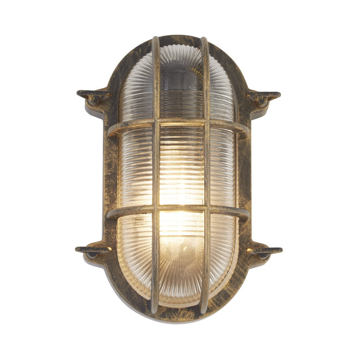 Searchlight 61402BG Bulkhead Oval Outdoor Light Black Gold Metal Clear Glass