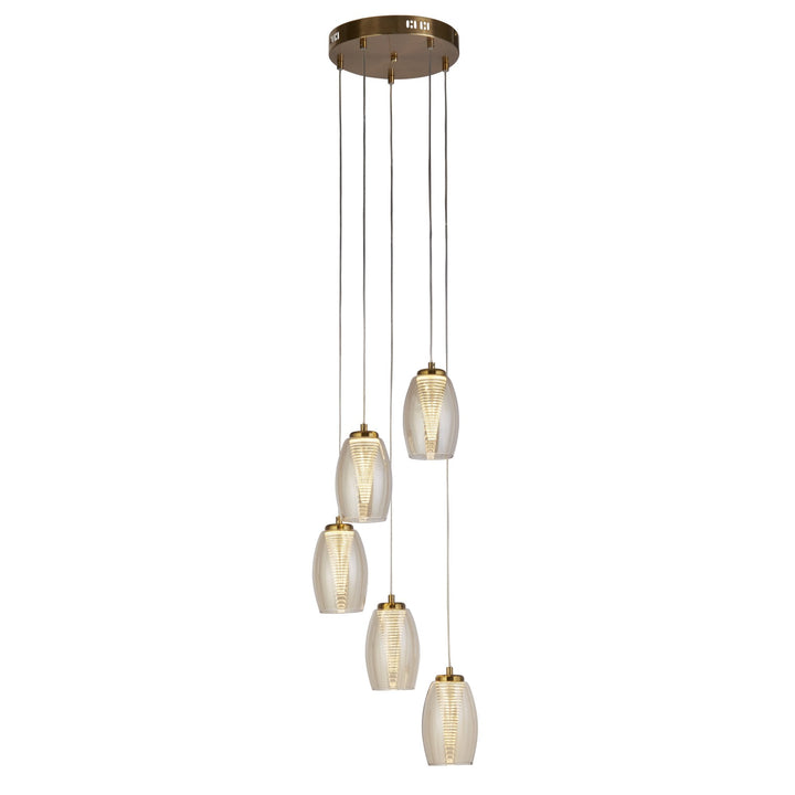 Searchlight 97291-5CP Cyclone 5 Light LED Pendant Bronze Metal Champagne Glass