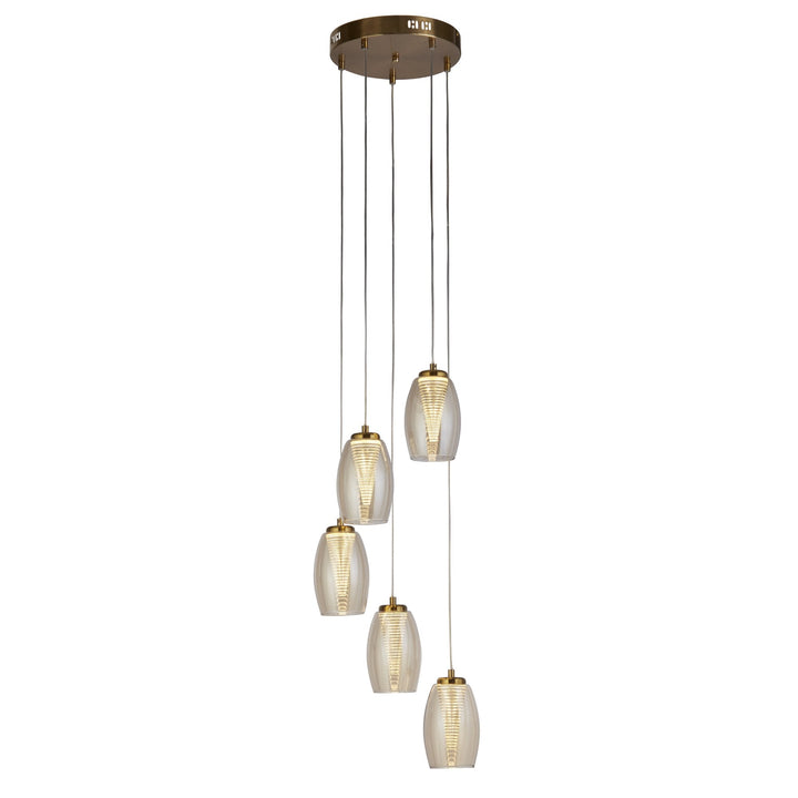 Searchlight 97291-5CP Cyclone 5 Light LED Pendant Bronze Metal Champagne Glass