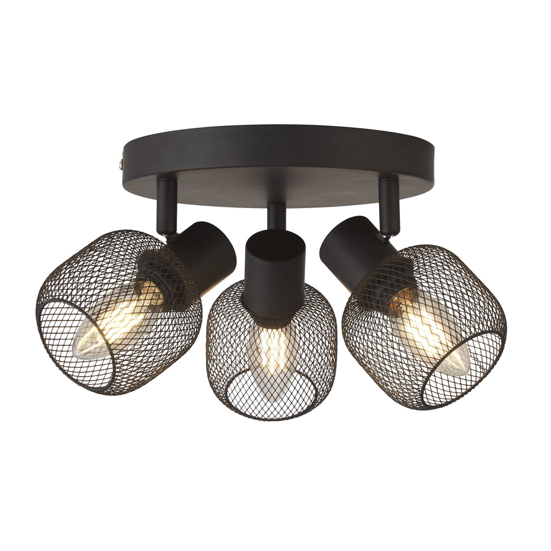 Searchlight 81201-3BK Meshy 3 Light Cage Round Spotlight Black Metal
