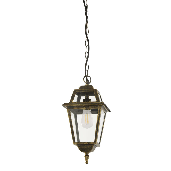Searchlight 1526 New Orleans Outdoor Pendant Lantern Black Gold Glass