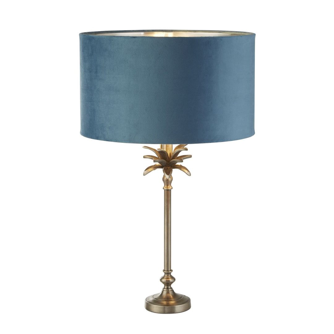 Searchlight 81210TE Palm Table Lamp Antique Nickel Metal Teal Velvet Shade