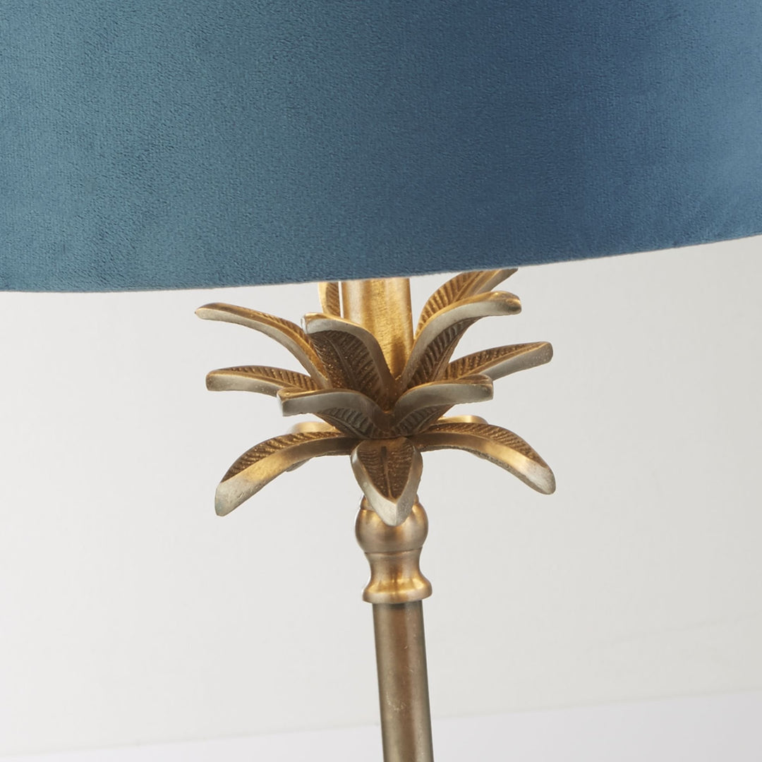 Searchlight 81210TE Palm Table Lamp Antique Nickel Metal Teal Velvet Shade