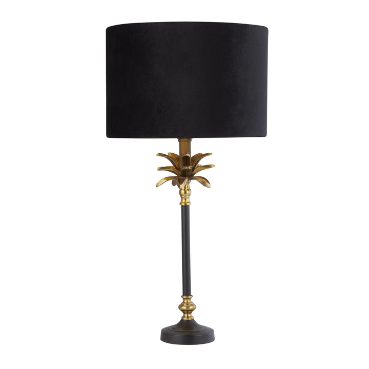 Searchlight 81211BK Palm Table Lamp Black Antique Brass Metal Black Shade