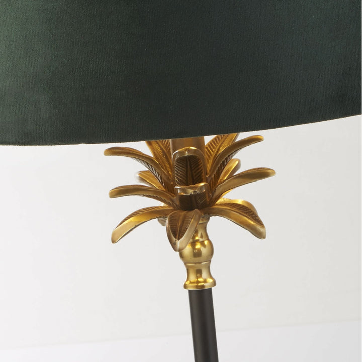 Searchlight 81211GR Palm Table Lamp Antique Brass Black Green Velvet Shade