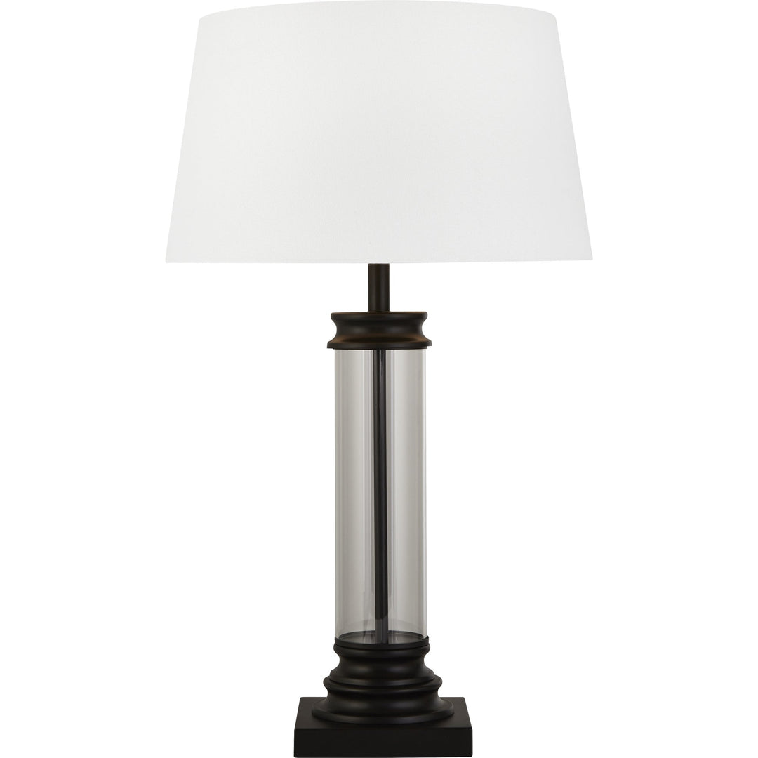 Searchlight 5141BK Pedestal Table Lamp Black Metal Glass White Fabric Shade