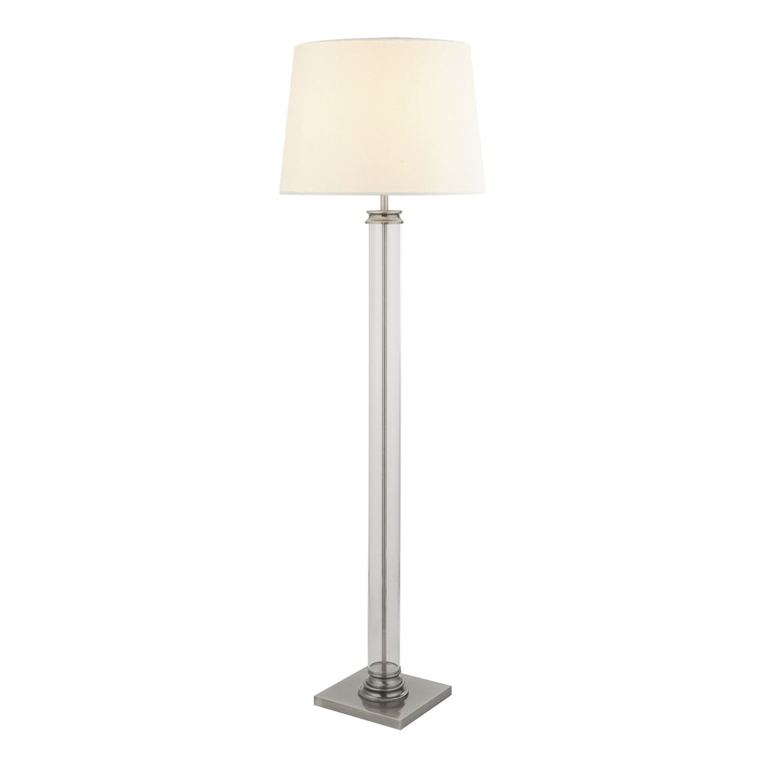Searchlight 5142SS Pedestal Floor Lamp Satin Silver Glass Cream Fabric