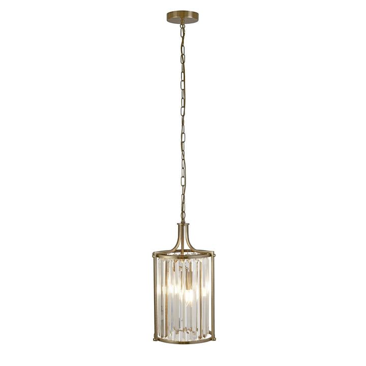 Searchlight 8092-2AB Victoria 2 Light Pendant Antique Brass Metal Clear Crystal