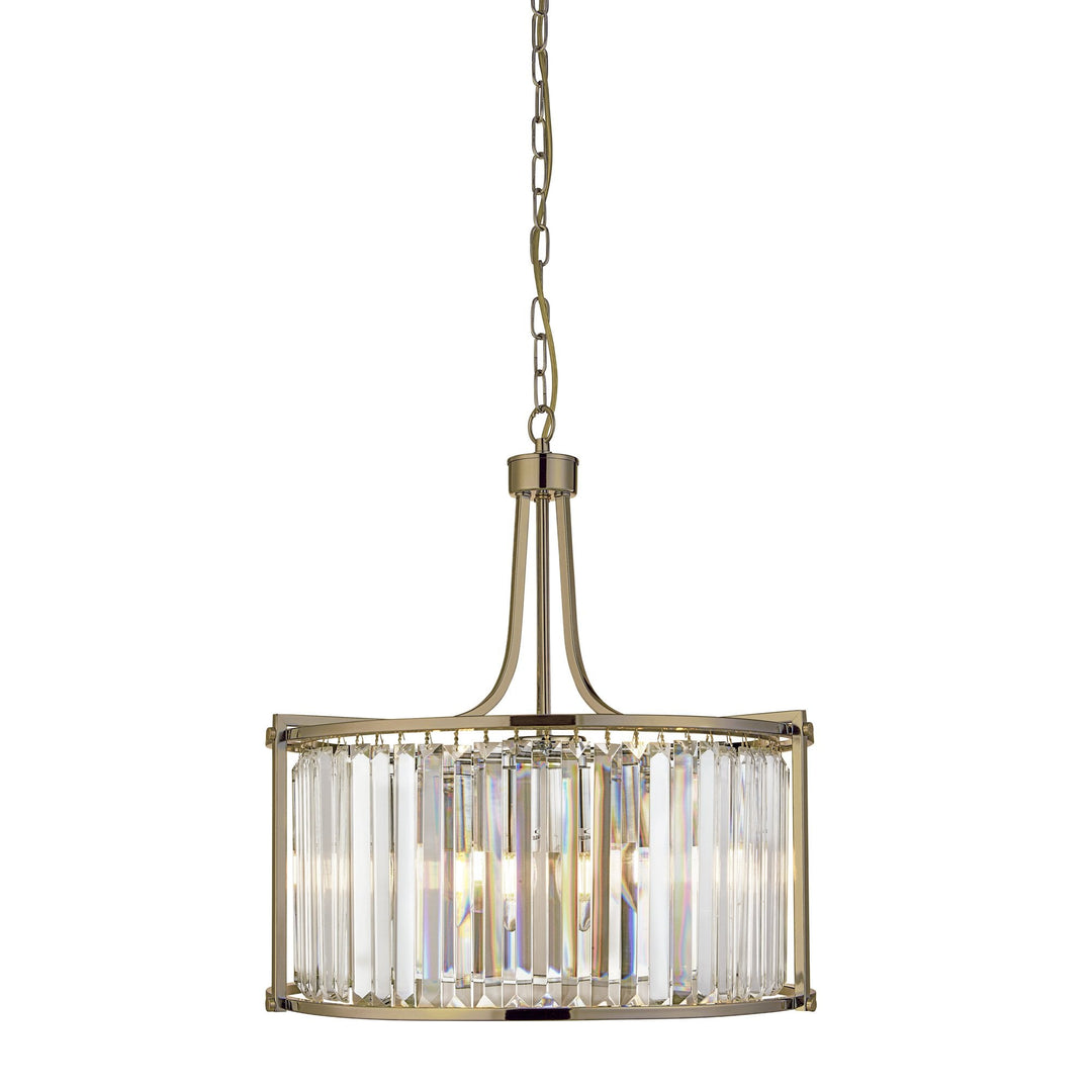 Searchlight 8295-5AB Victoria 5 Light Pendant Antique Brass Metal Clear Crystal