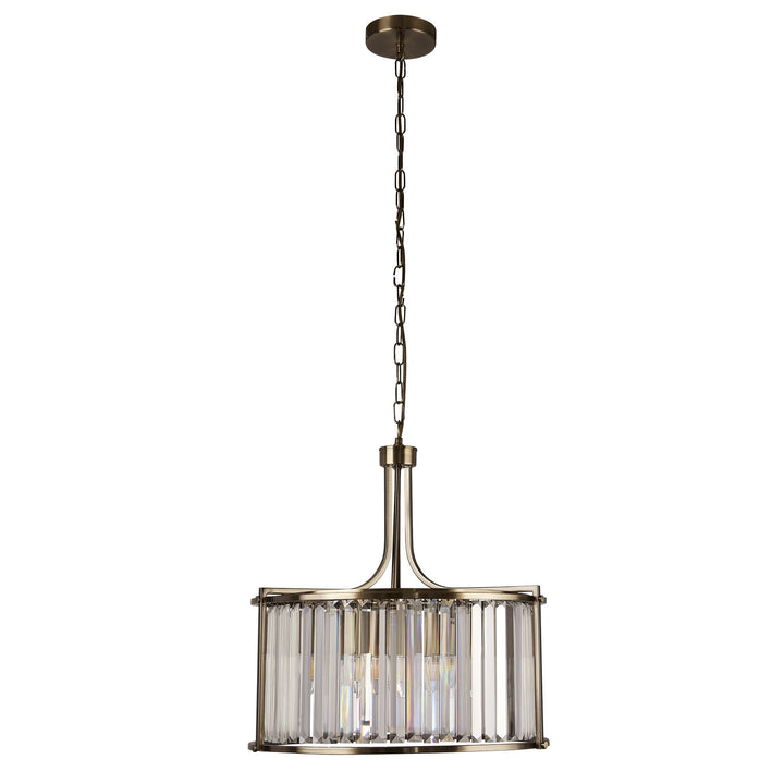 Searchlight 8295-5AB Victoria 5 Light Pendant Antique Brass Metal Clear Crystal