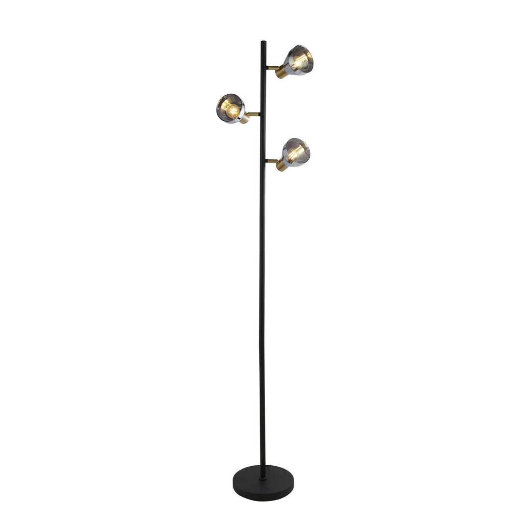 Searchlight 23803-3SM Westminster 3 Light Floor Lamp Black Satin Brass Metal Smoked