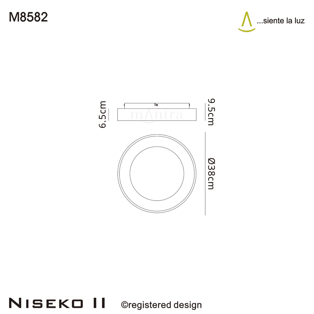 Mantra M8582 Niseko II Ring LED Flush Ceiling Light 38cm Remote Control Black