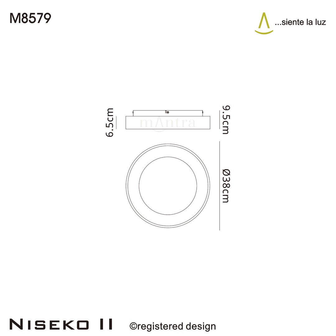 Mantra M8579 Niseko II Ring LED Flush Ceiling Light 38cm Remote Control White