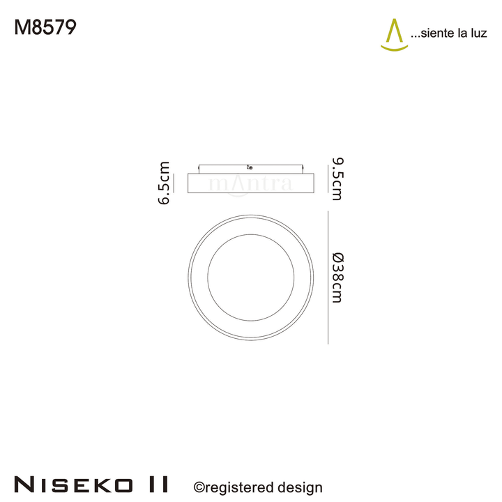 Mantra M8579 Niseko II Ring LED Flush Ceiling Light 38cm Remote Control White