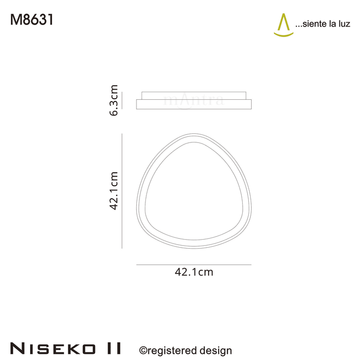 Mantra M8631 Niseko II Triangular LED Flush Ceiling Light 42cm Remote Control Gold