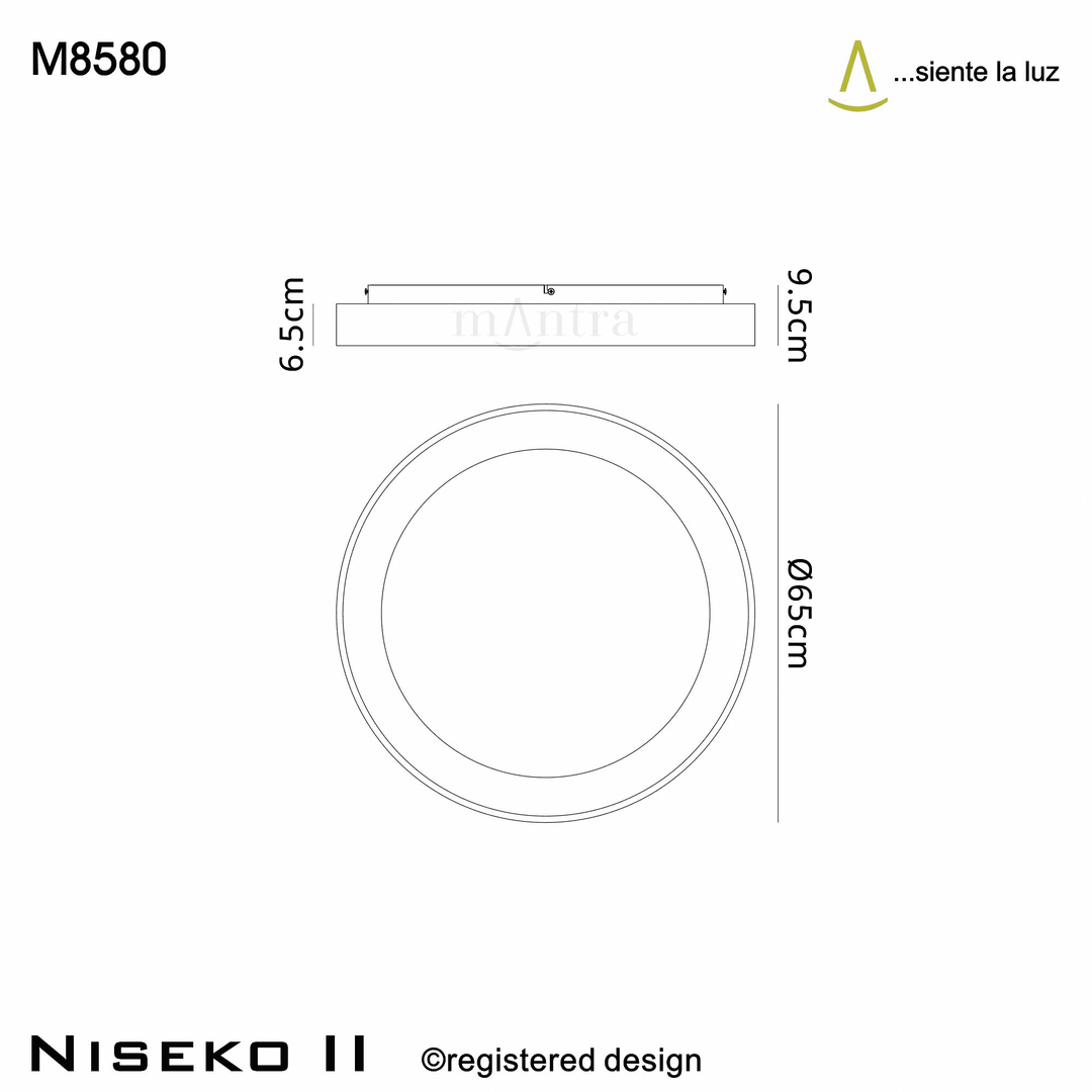 Mantra M8580 Niseko II Ring LED Flush Ceiling Light 65cm Remote Control Black