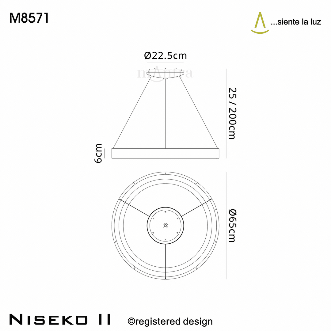 Mantra M8571 Niseko II Ring LED Pendant 65cm Remote Control Black