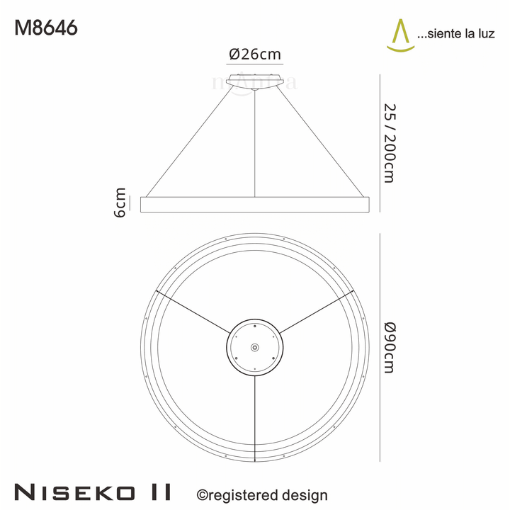 Mantra M8646 Niseko II Ring LED Pendant 90cm Remote Control Black