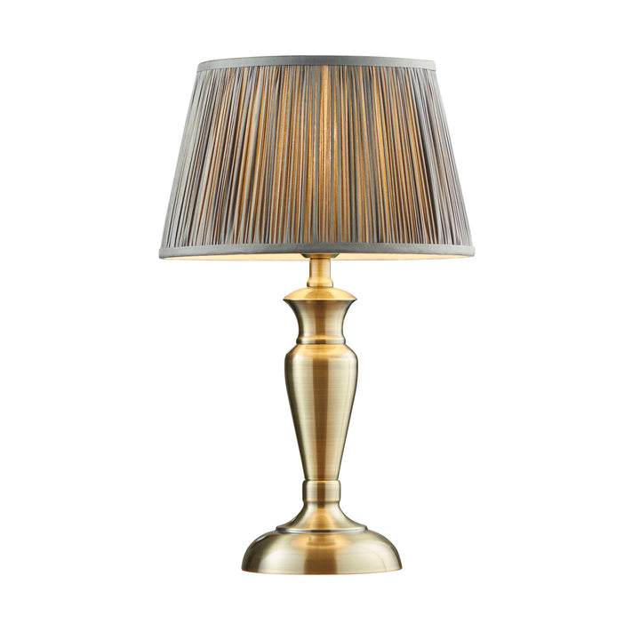 Endon 91085 Oslo And Freya 1 Light Table Lamp Antique Brass Plate And Charcoal Grey Silk