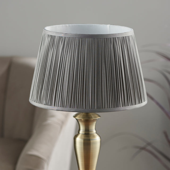 Endon 91085 Oslo And Freya 1 Light Table Lamp Antique Brass Plate And Charcoal Grey Silk