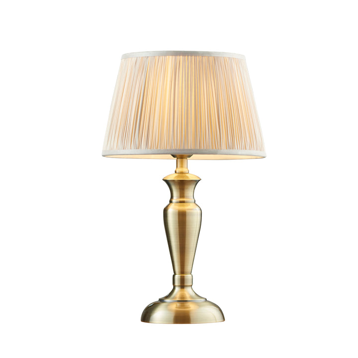 Endon 91088 Oslo And Freya 1 Light Table Lamp Antique Brass Plate And Oyster Silk