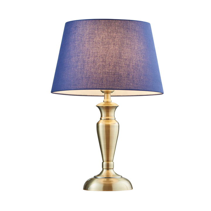 Endon 91095 Oslo And Evie 1 Light Table Lamp Antique Brass Plate And Navy Cotton