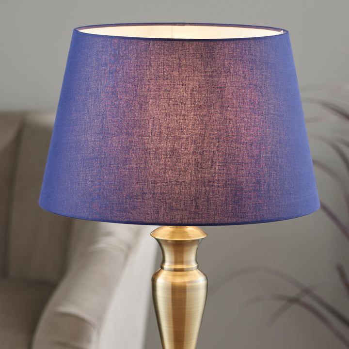 Endon 91095 Oslo And Evie 1 Light Table Lamp Antique Brass Plate And Navy Cotton