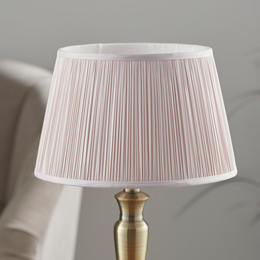 Endon 91153 Oslo And Freya 1 Light Table Lamp Antique Brass Plate And Dusky Pink Silk