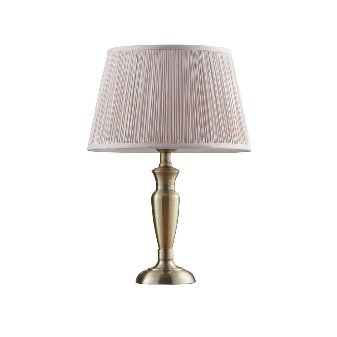 Endon 91153 Oslo And Freya 1 Light Table Lamp Antique Brass Plate And Dusky Pink Silk