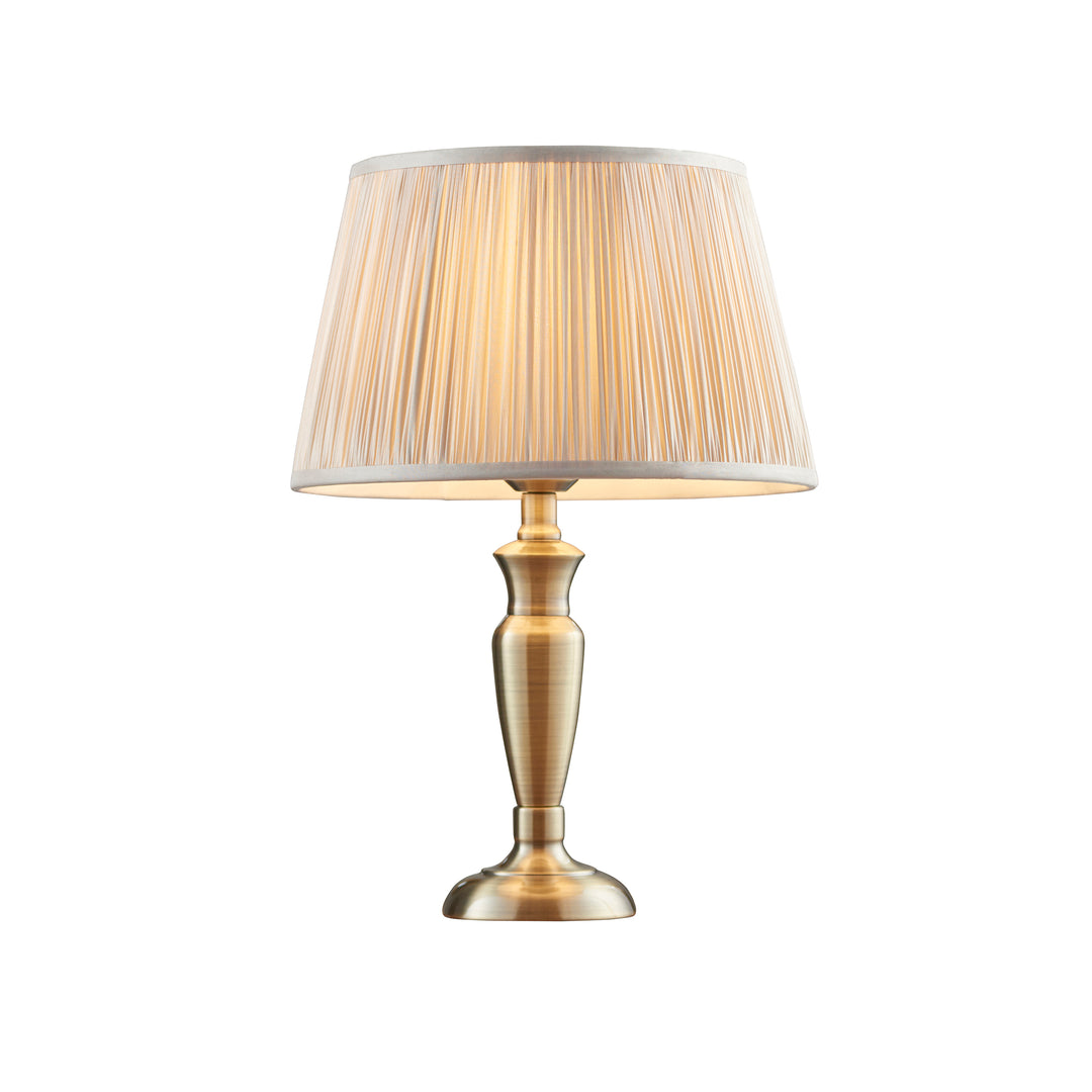 Endon 91154 Oslo And Freya 1 Light Table Lamp Antique Brass Plate And Oyster Silk